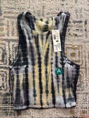Aeropostale Black, White & Yellow Ribbed Tie-Dye Crop Tank